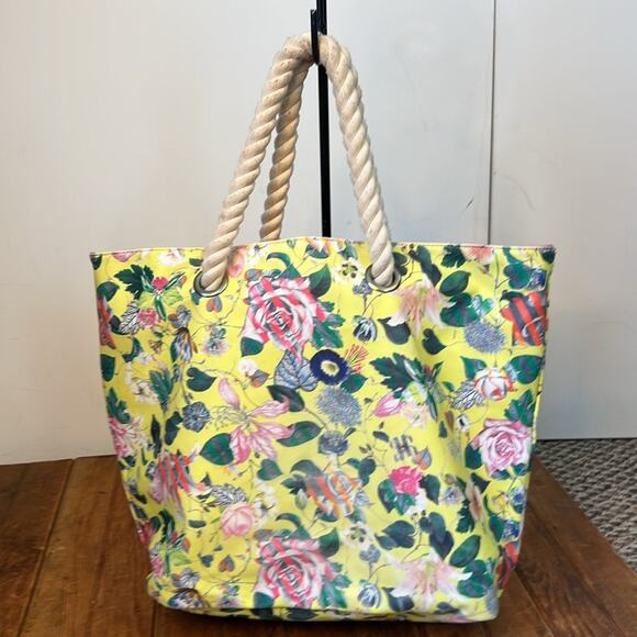 Christian Lacroix large Floral Yellow and Pink rope handle Tote Bag - Picture 2 of 12